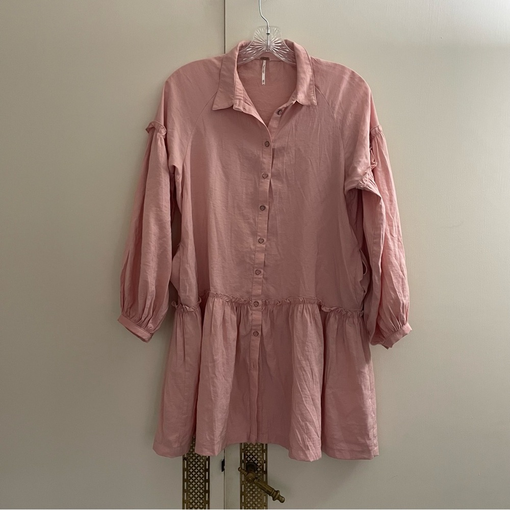 Free people easy street drop waist pink shirt dress button front size XS - Picture 3 of 15